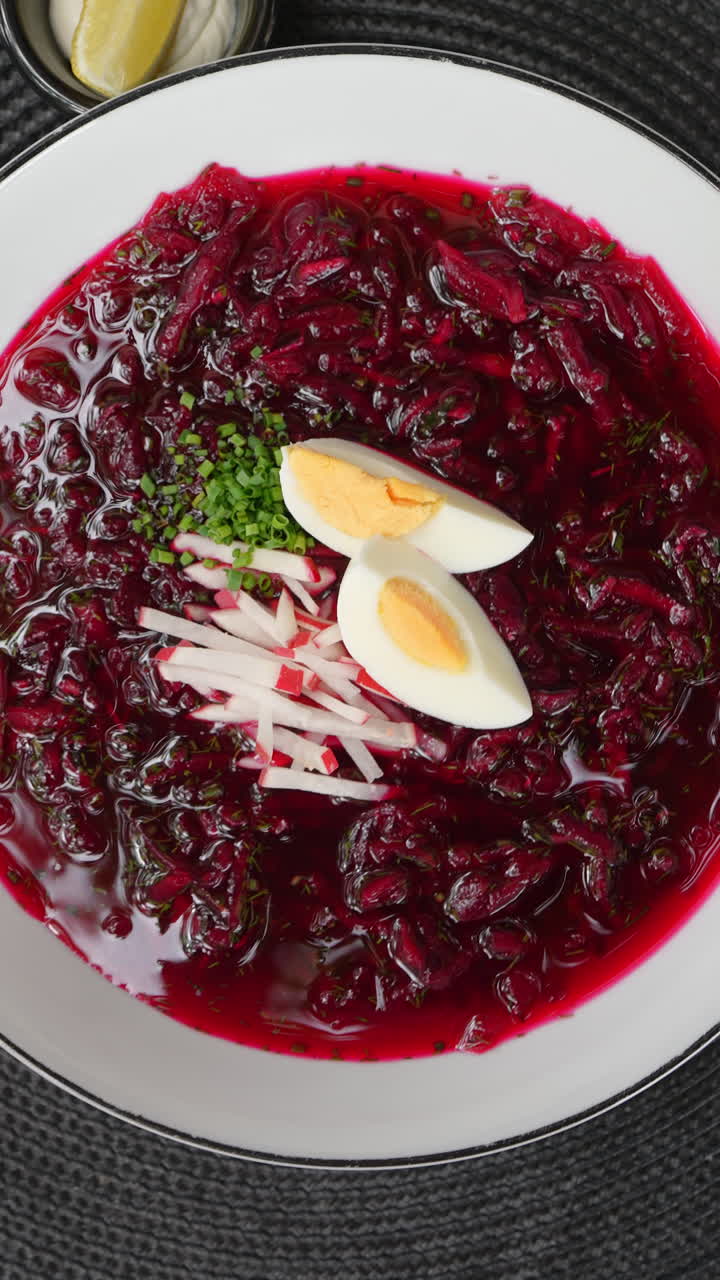 Borscht Soup with Eggs and Radishes
