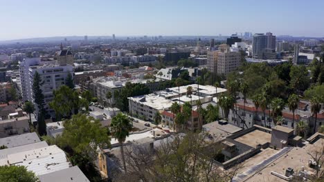 Aerial-low-panning-shot-of-Hollywood,-California.-4k