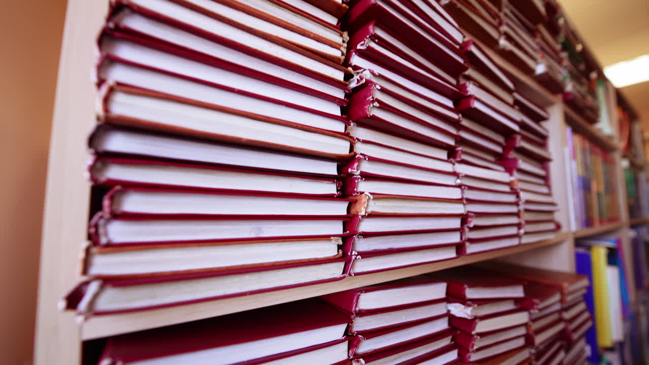 Bookshelf Filled with Stacked Books