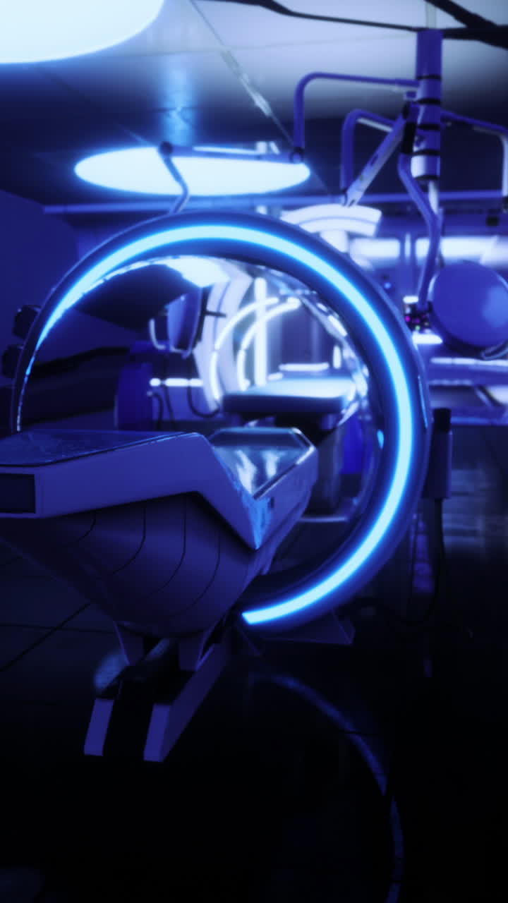 Futuristic mri chamber with glowing accents in a high tech medical facility
