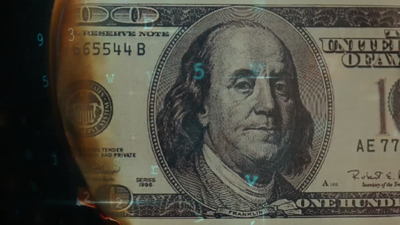 animación del procesamiento de datos sobre billetes de banco