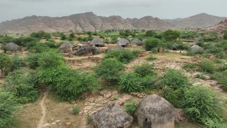 thatched huts in tharparkar nagarparkar, pakistan. aerial flyover