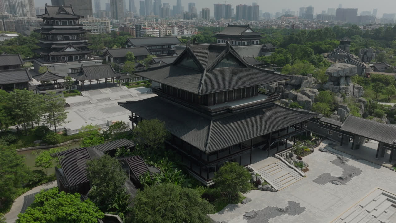 중국 궁전의 클로즈업, 동양의 고대 도시