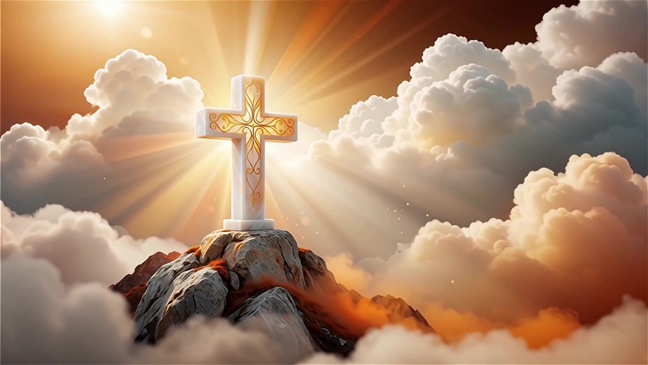 Croce Cristiana Luce Celestiale Sfondo per il Culto.