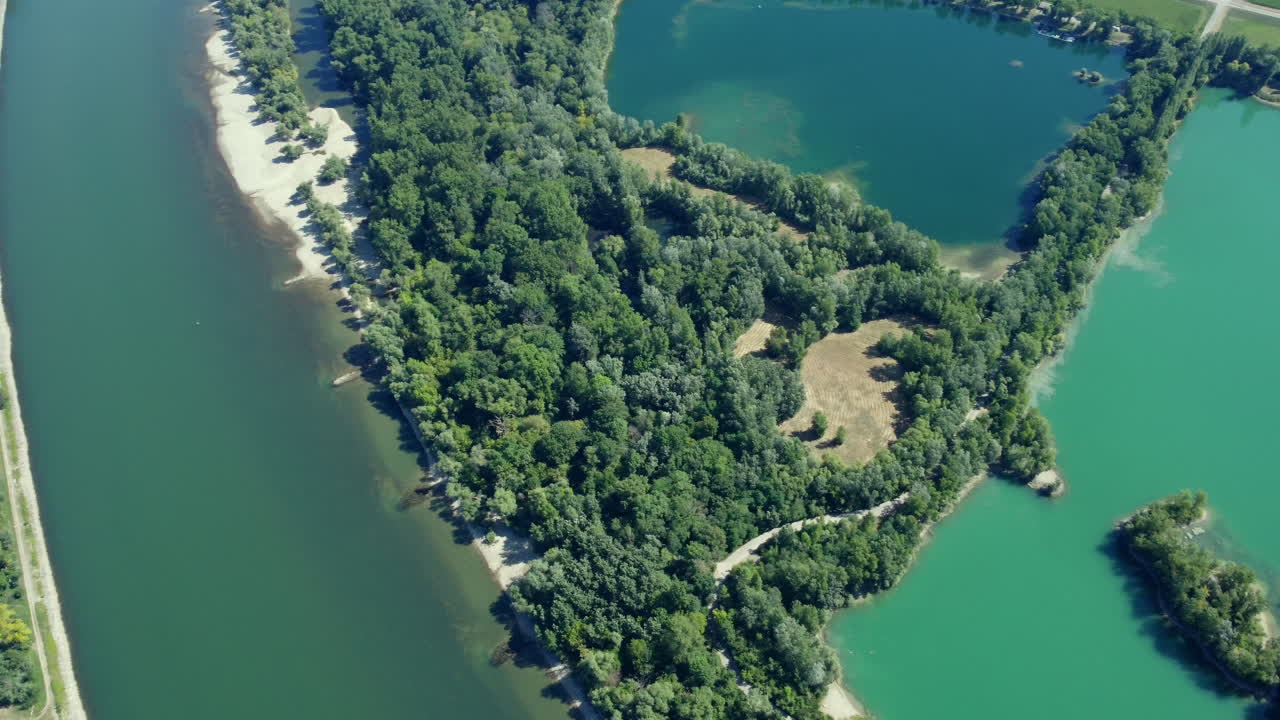 Aerial View of Lakeside Forest and Turquoise Lakes