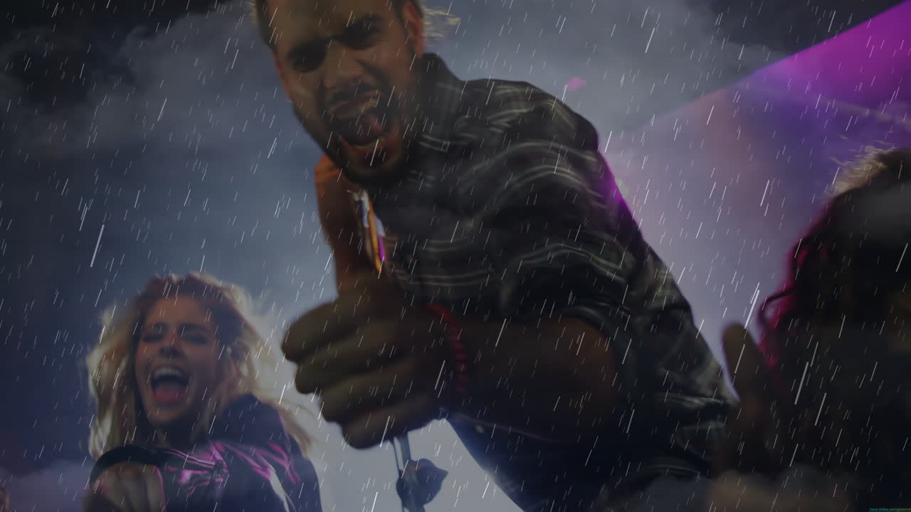 Bandmates performing on concert stage for music branding, with animated soundwave overlays pulsing