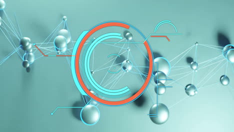 red de esferas y líneas interconectadas con superposición de animación circular