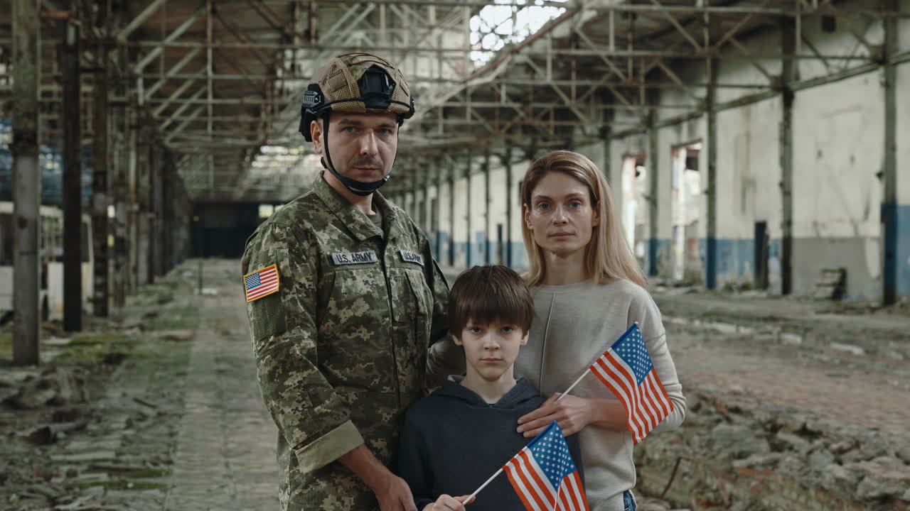 Military Family in a War-Torn Factory