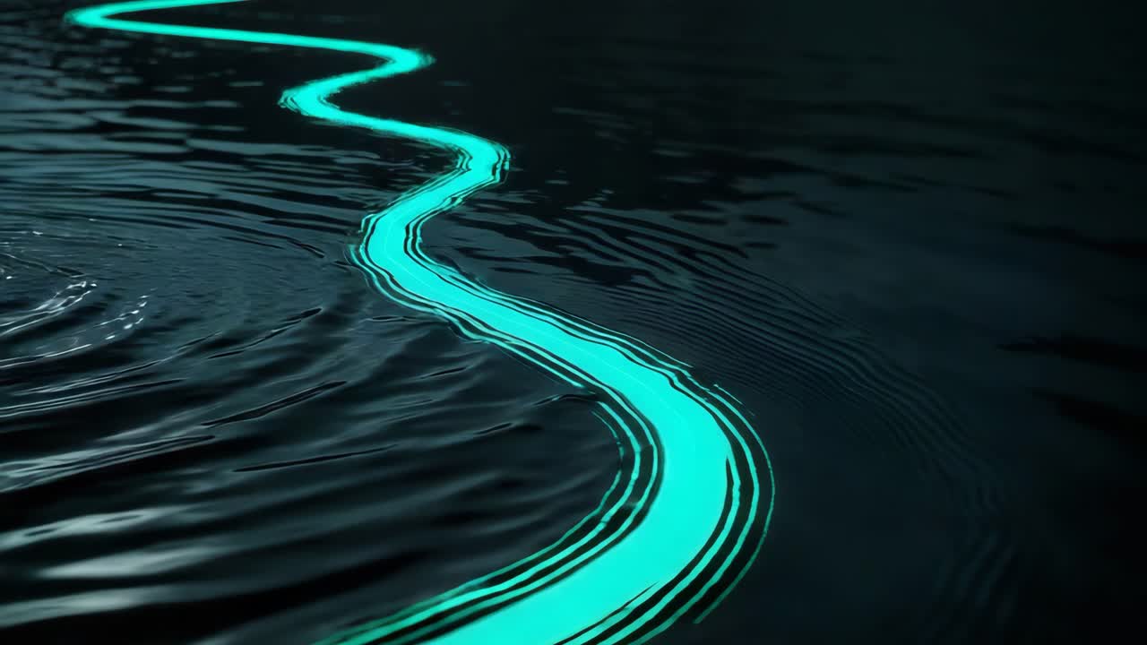 Glowing teal path in water