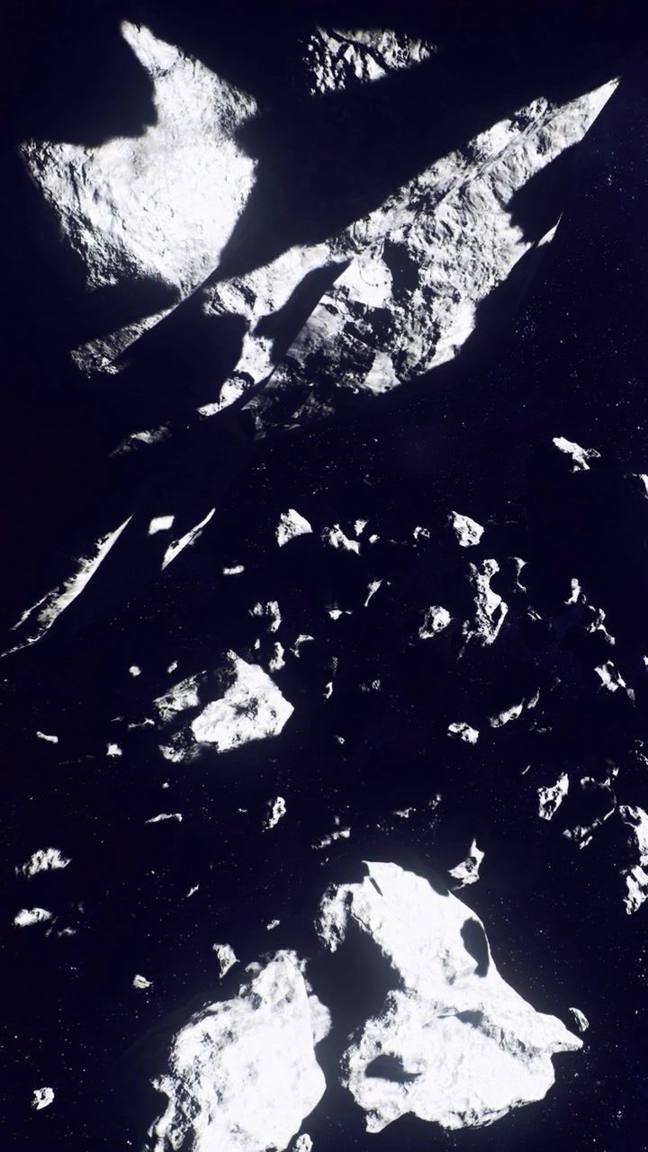 Asteroidi e rocce ripresi in una scena spaziale durante l'esplorazione dello spazio profondo
