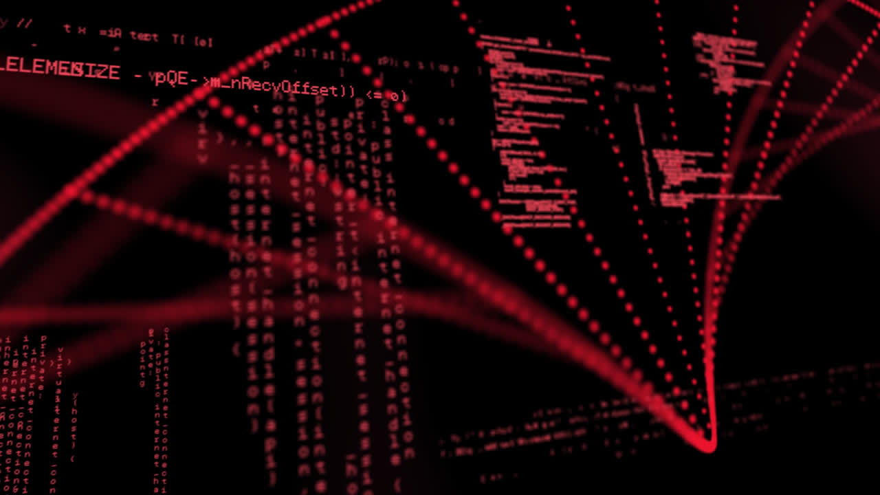 animación digital de la estructura del adn girando contra el procesamiento de datos en fondo negro