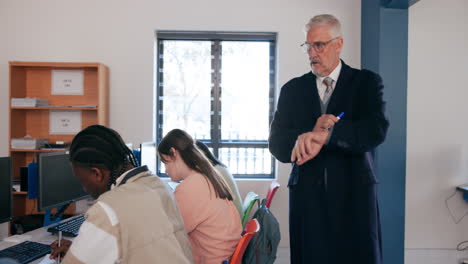 classroom with teacher and students