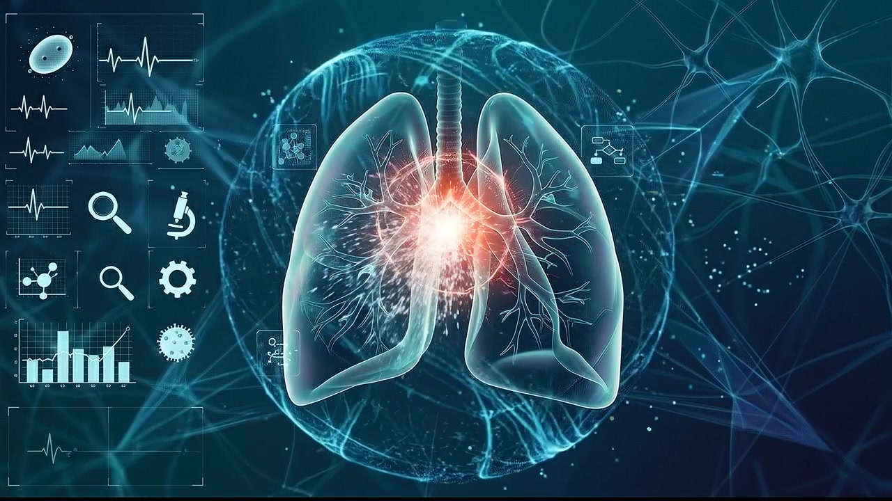 Digital Interface Displaying Human Lungs Diagnostic Analysis and Data