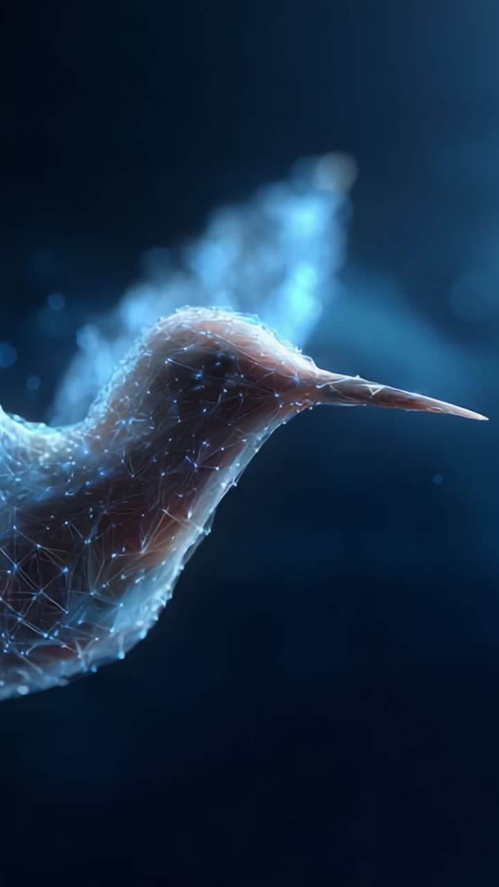 A Stunning Visualization of a Hummingbird Rendered in a Digital, Triangular Mesh that Captures the Essence of Flight and Connectivity within Nature's Beauty