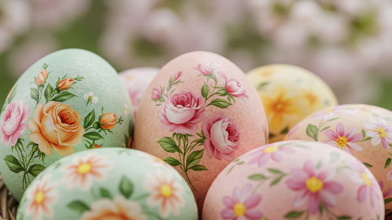 A Colorful Collection of Decorated Easter Eggs Featuring Beautiful Floral Designs Perfect for Spring Celebrations and Festive Decorations