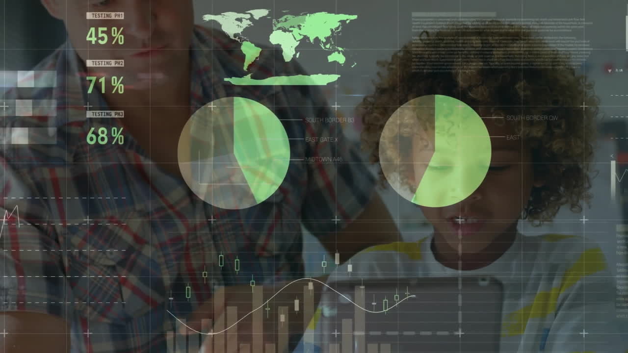 animação de processamento de dados sobre vários professores e alunas usando tablet na sala de aula