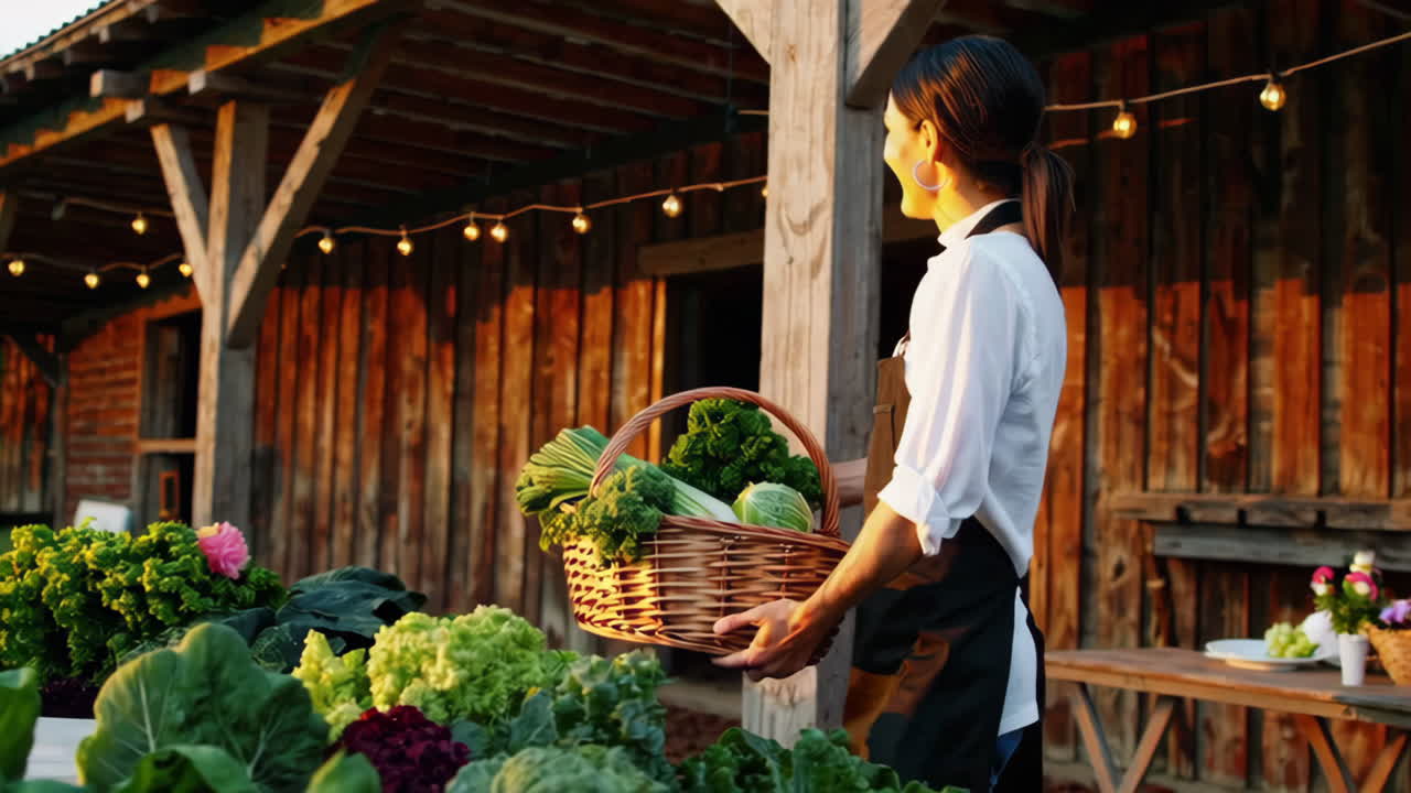 Smiling Woman Farmer at Farm Stand
