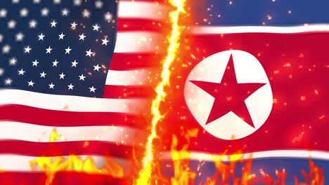 américa contra corea del norte bandera en el ciclo de fuego animación