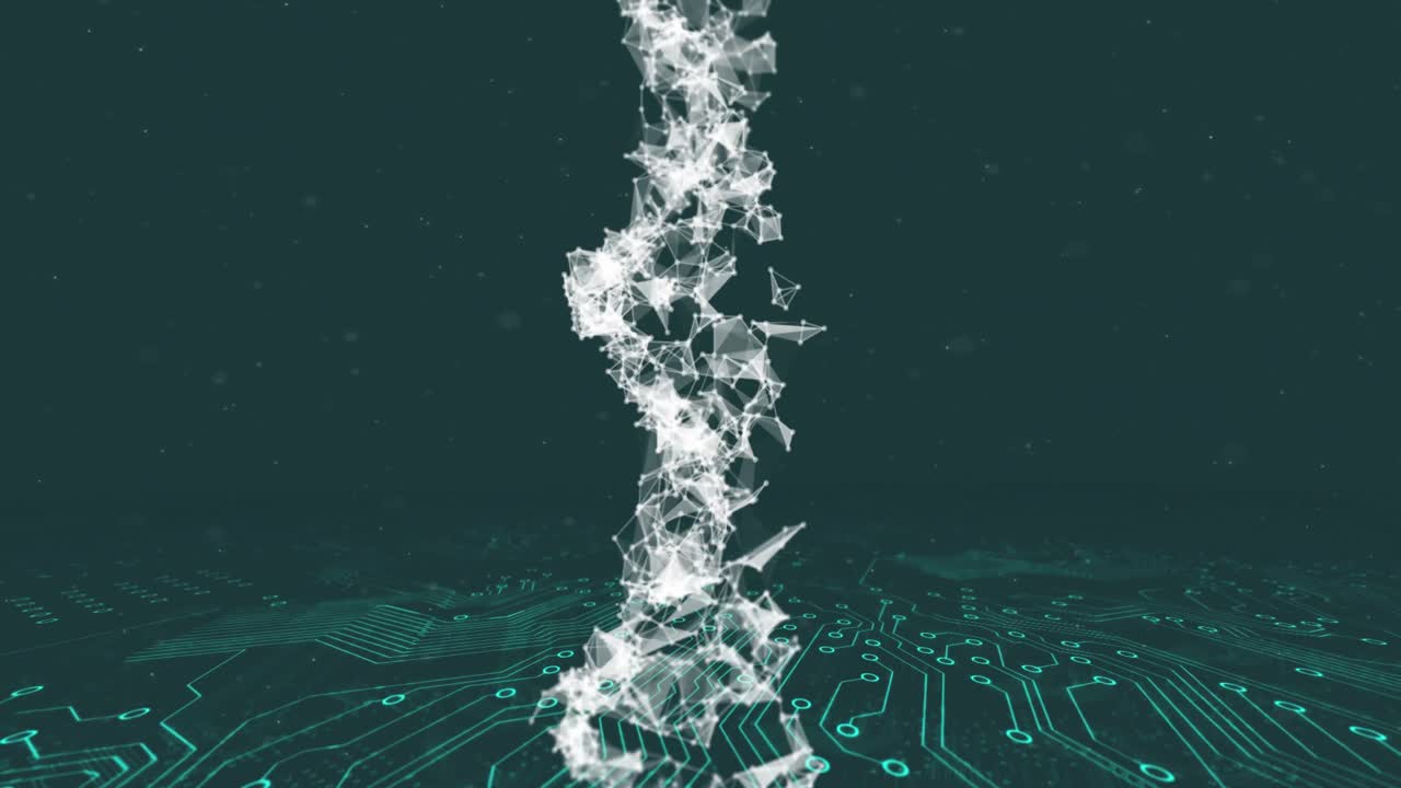 회로판 위에서 회전하는 dna 가닥의 애니메이션