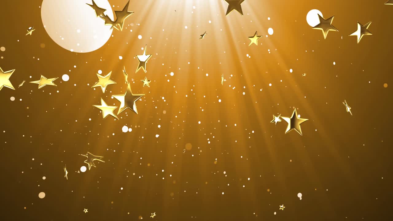 크리스마스 금색 별과 눈이 내리는 애니메이션