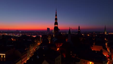 dreamy cityscape of riga historic skyline glowing under the evening sky, latvia