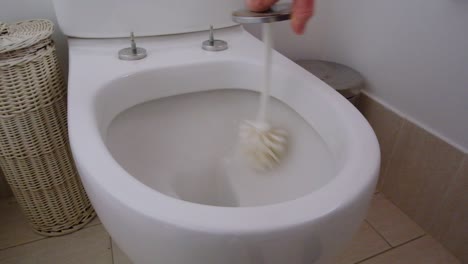 cleaning toilet bowl ready for new guests