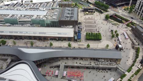 coal drops yard kings cross london uk rising drone aerial view