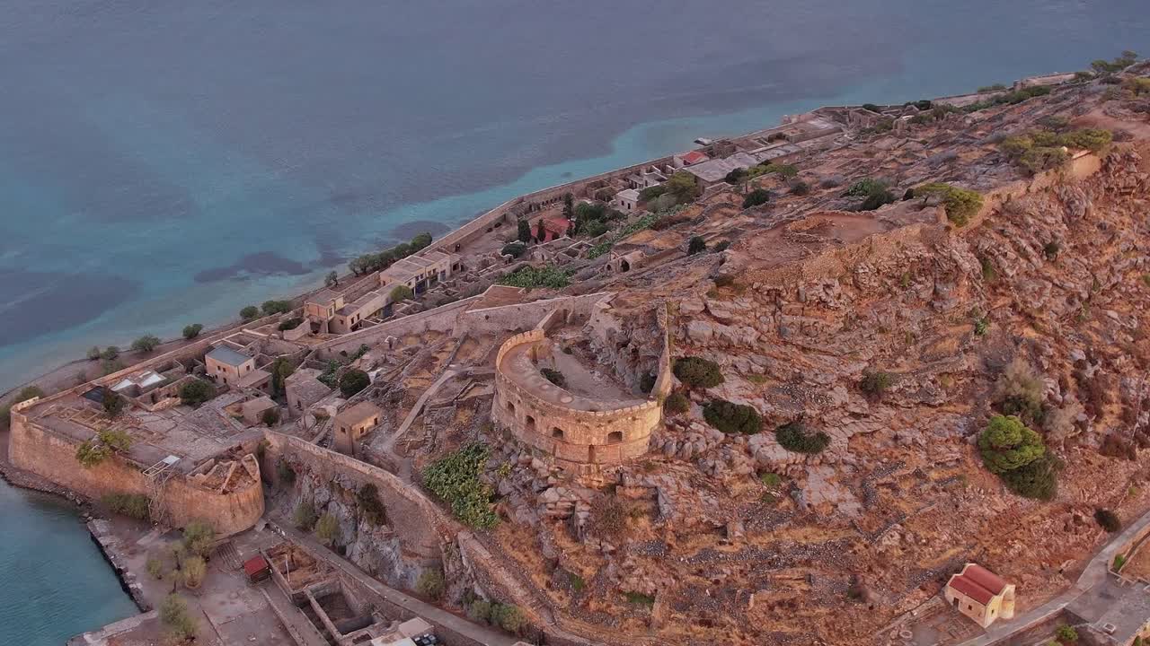 Aerial View of Ancient Island Fortress and Coastal Ruins