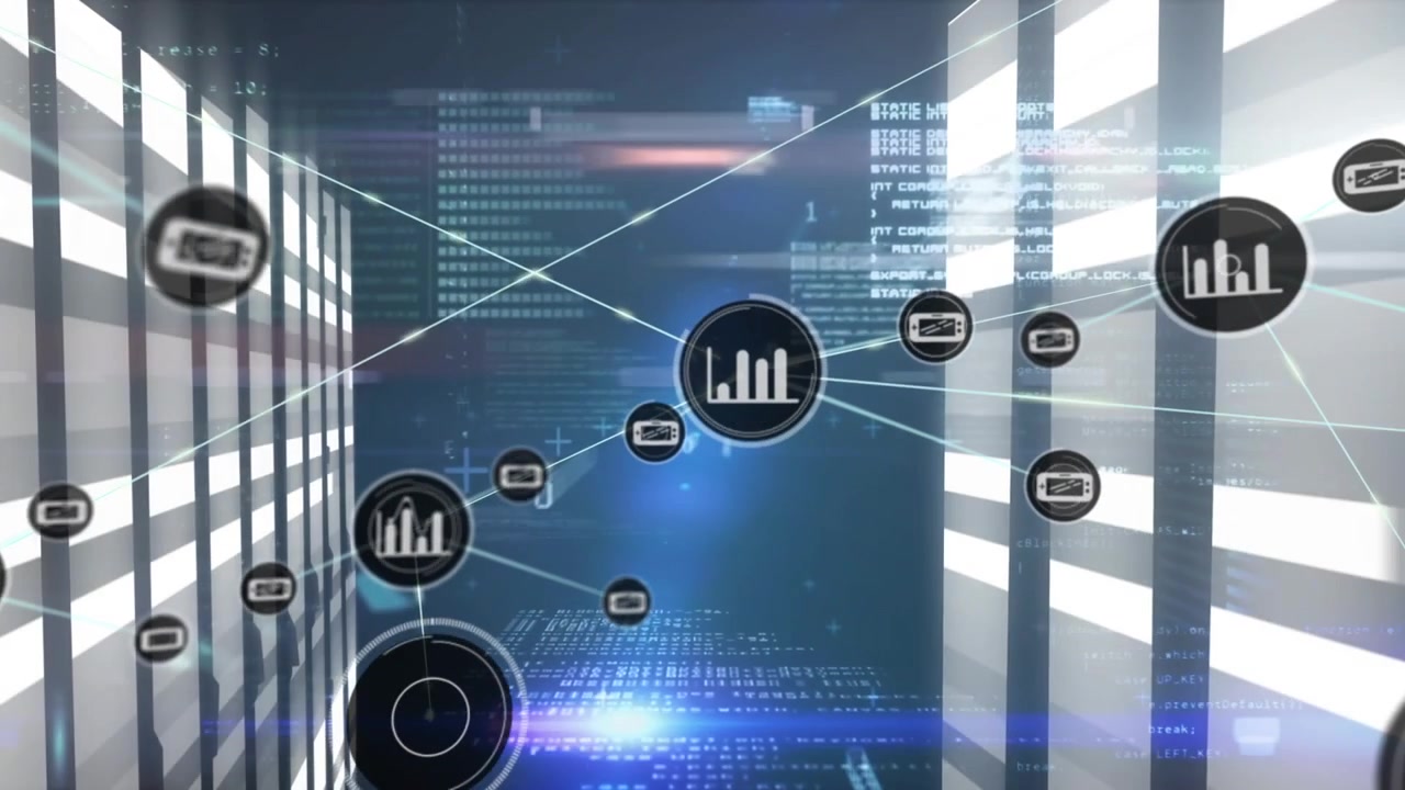 Animation af netværk af forbindelser med ikoner over computerservere