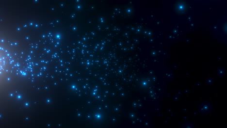 fly blue stars and glitters in dark starry galaxy