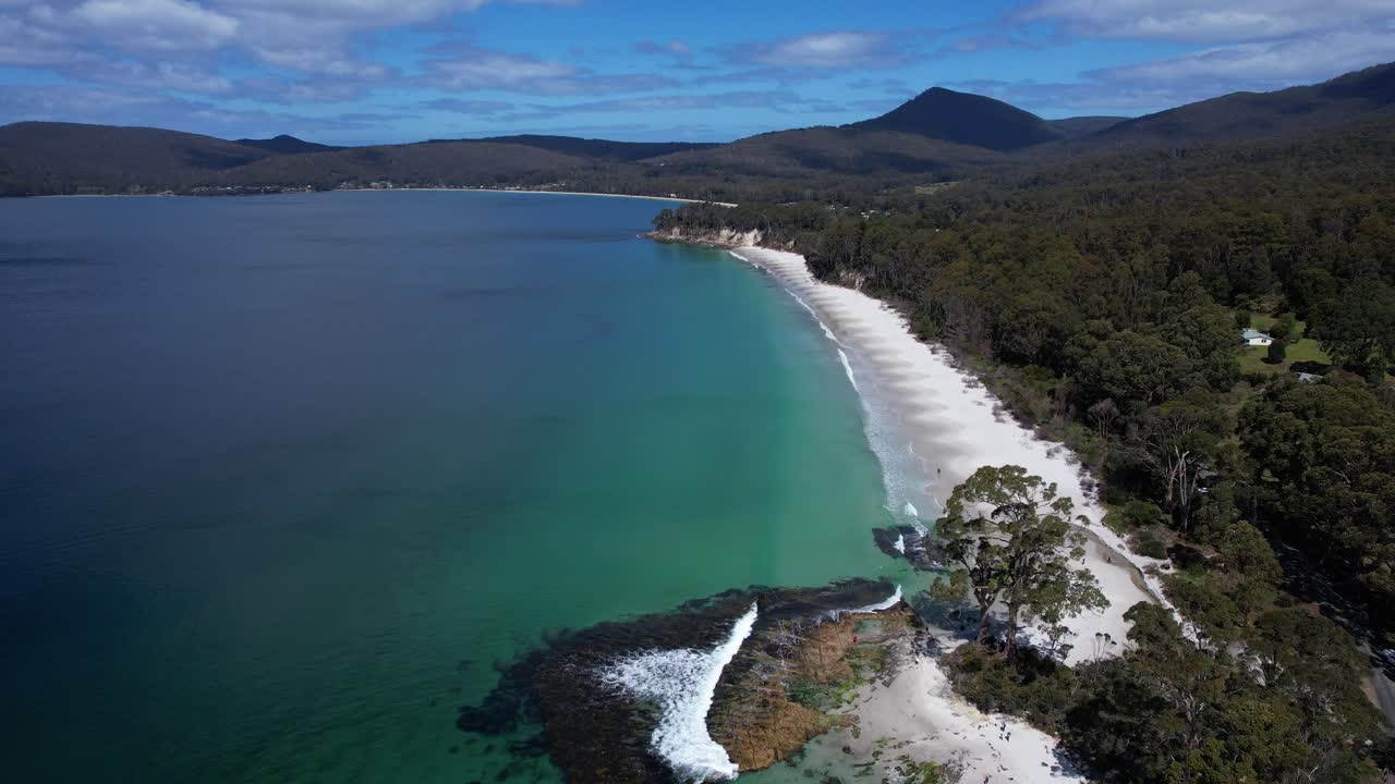 Aerial Shot Over Hanssons Beach, Adventure Bay, Tasmania, Australia