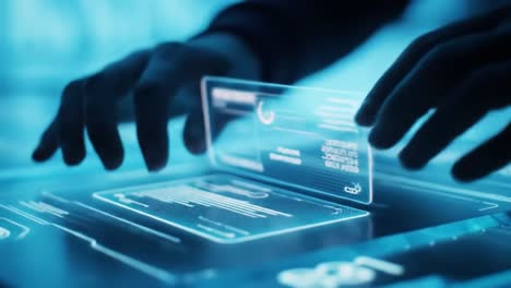 hands interacting with holographic interface