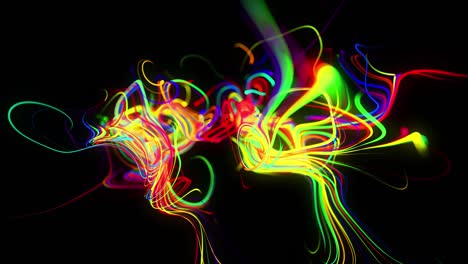 abstract background flow of glow lines. running lights particles form in 3d space glowing beautiful curved lines like ball of wires burning with neon light. beautiful looped creative background in 4k.