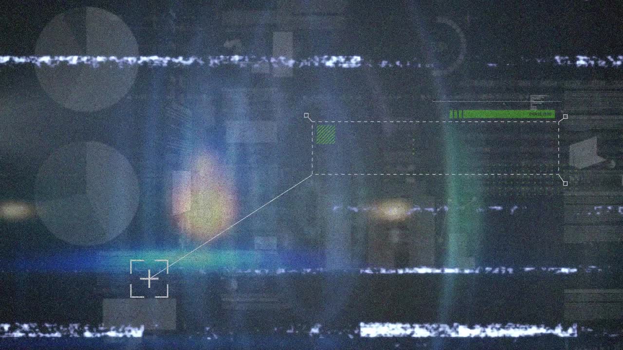 파란색 배경에 대한 데이터 처리와 함께 여러 화면에서 오류 효과의 애니메이션