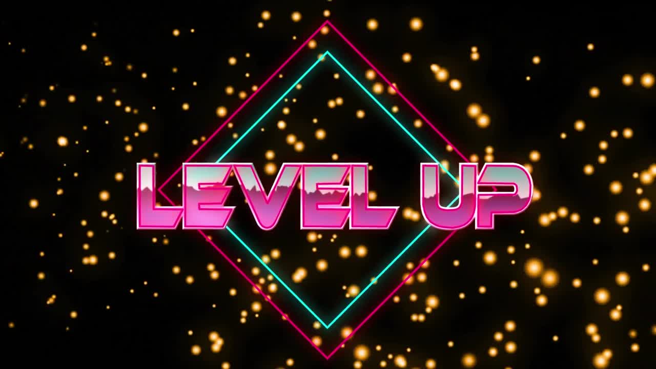 네온 모양 위에 레벨 업 텍스트의 애니메이션