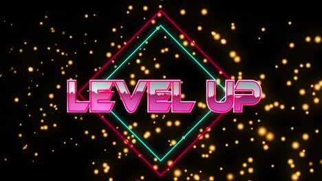 Animation-of-level-up-text-over-neon-shapes
