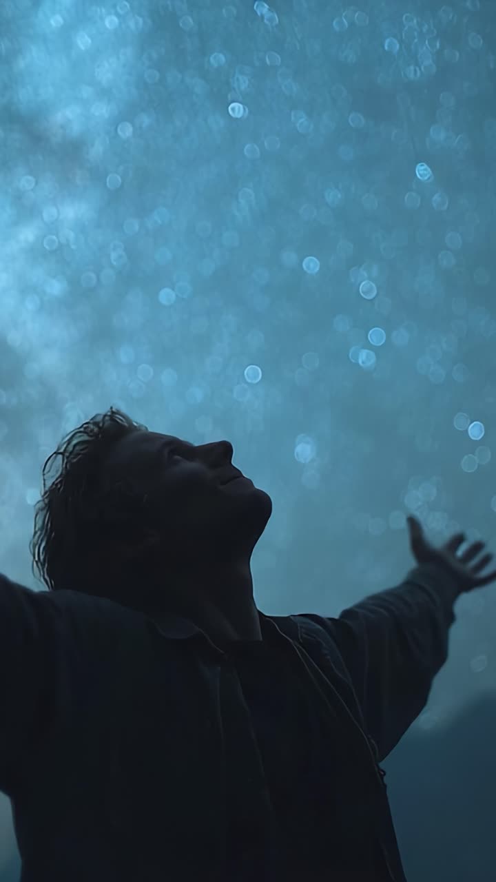 A Soulful Moment Under the Night Sky: A Person Embracing the Cosmos with Outstretched Arms and a Heart Full of Wonder Amidst a Sea of Twinkling Lights
