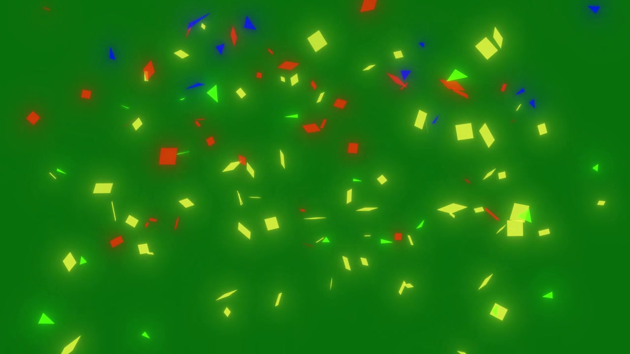 Coriandoli colorati che esplodono su sfondo green screen.