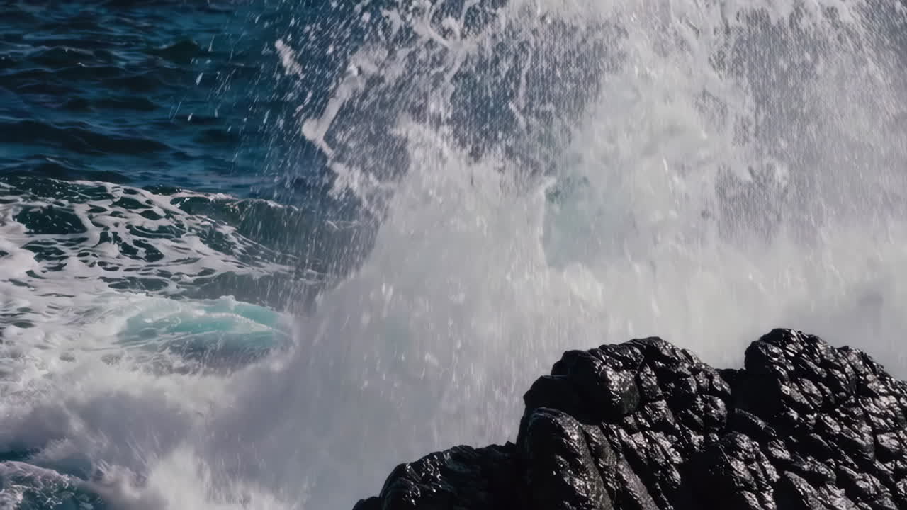 Powerful Waves Crashing on Rocks