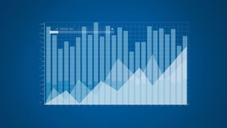 animación del procesamiento de datos y diagrama sobre fondo azul