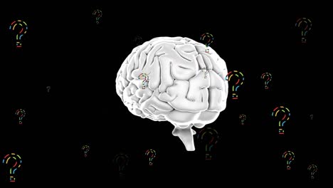 animation of question marks over digital brain on black background