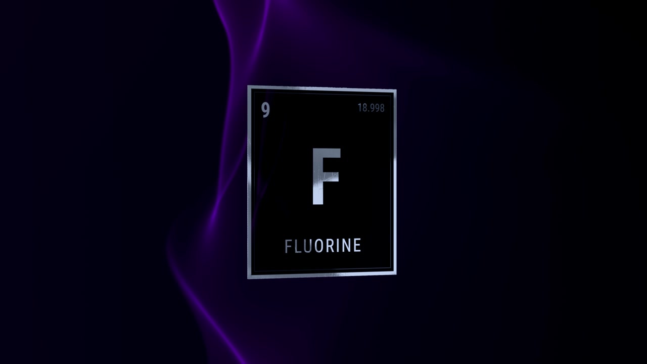 Fluorine Element Tile on Dark Purple Smoke Background