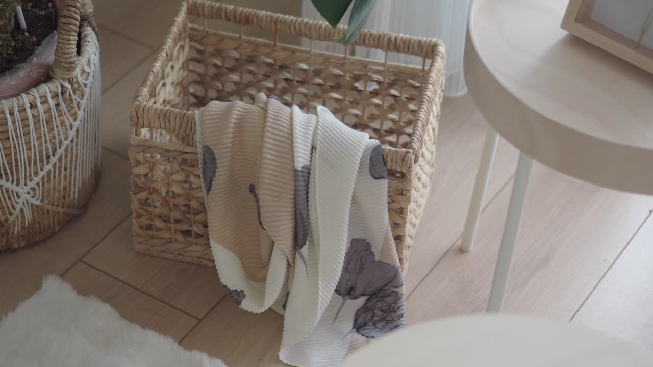 Cozy Interior Scene with Basket and Textile Accents