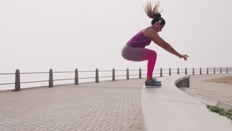 caucasian woman working out on the docks