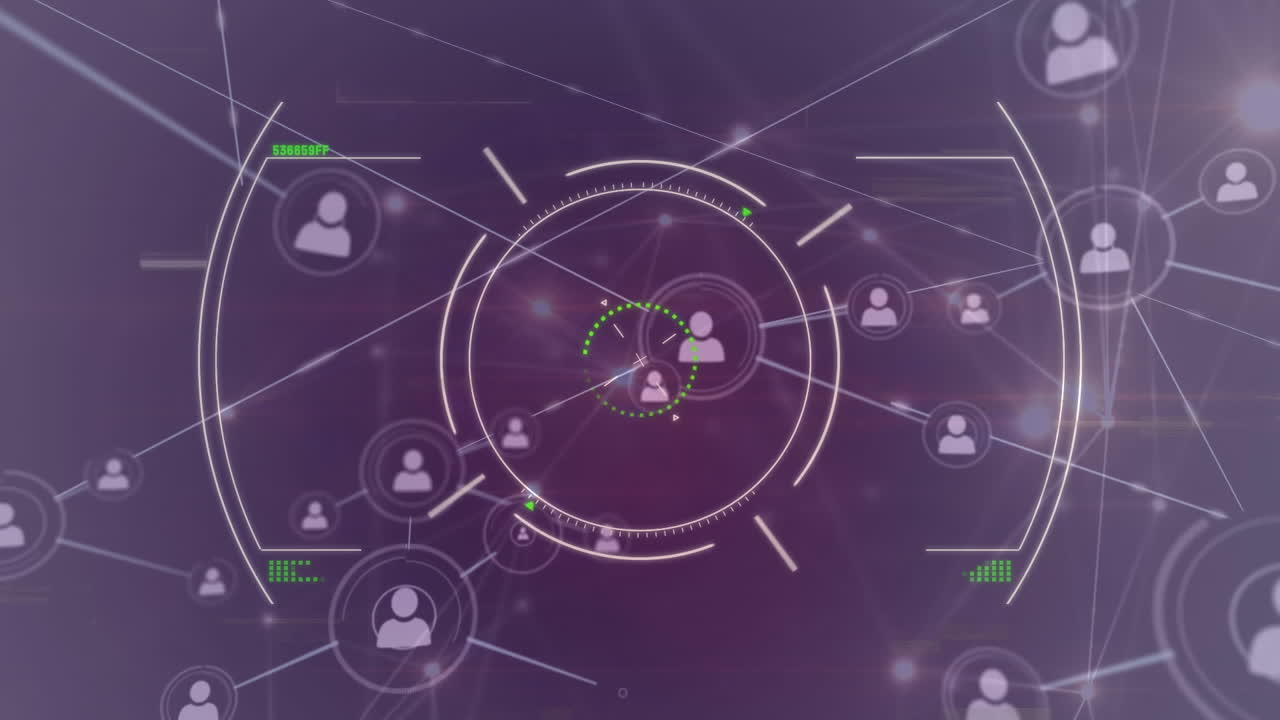 animación de la red de escaneo de alcance circular de iconos de personas conectadas en negro