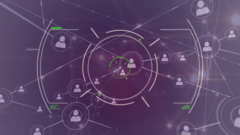 animación de la red de escaneo de alcance circular de iconos de personas conectadas en negro