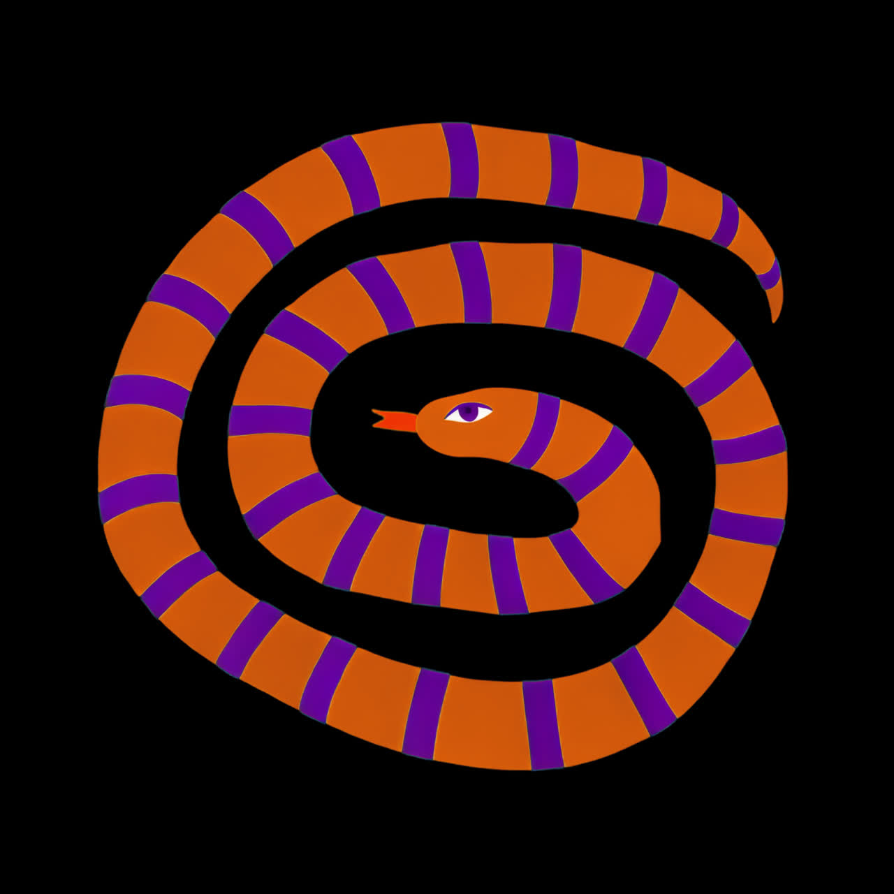 Animação de ilustração de cobra espiral colorida, recurso isolado, vídeo em 4K transparente, canal alfa