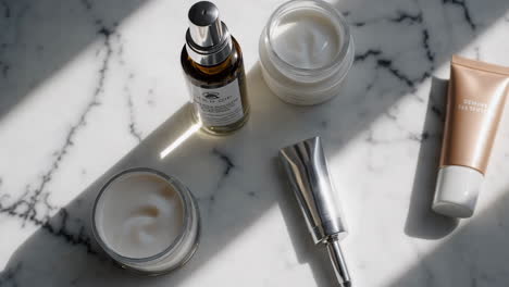 skincare products displayed on marble