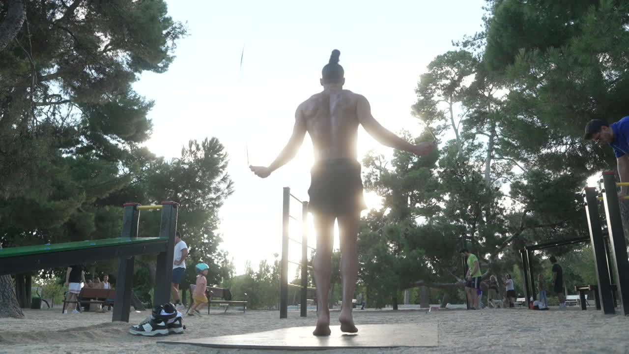 Man Jumping Rope in a Park