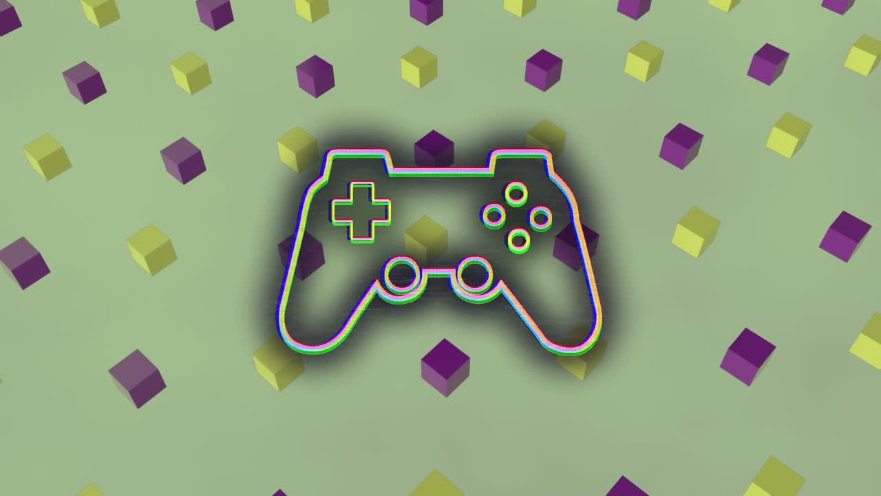 animazione del gamepad su quadrati su sfondo verde